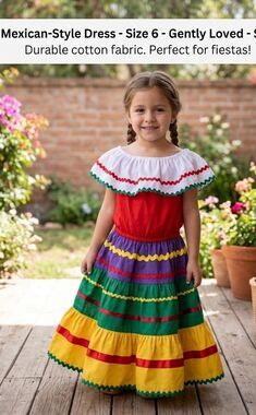 Traditional Mexican Red,Yellow,Green & White girls size 6 Hispanic Heritage